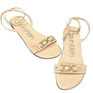 Calvin Klein NWOB Women's Ankle Wrap Beige Sandals, Size 10M.